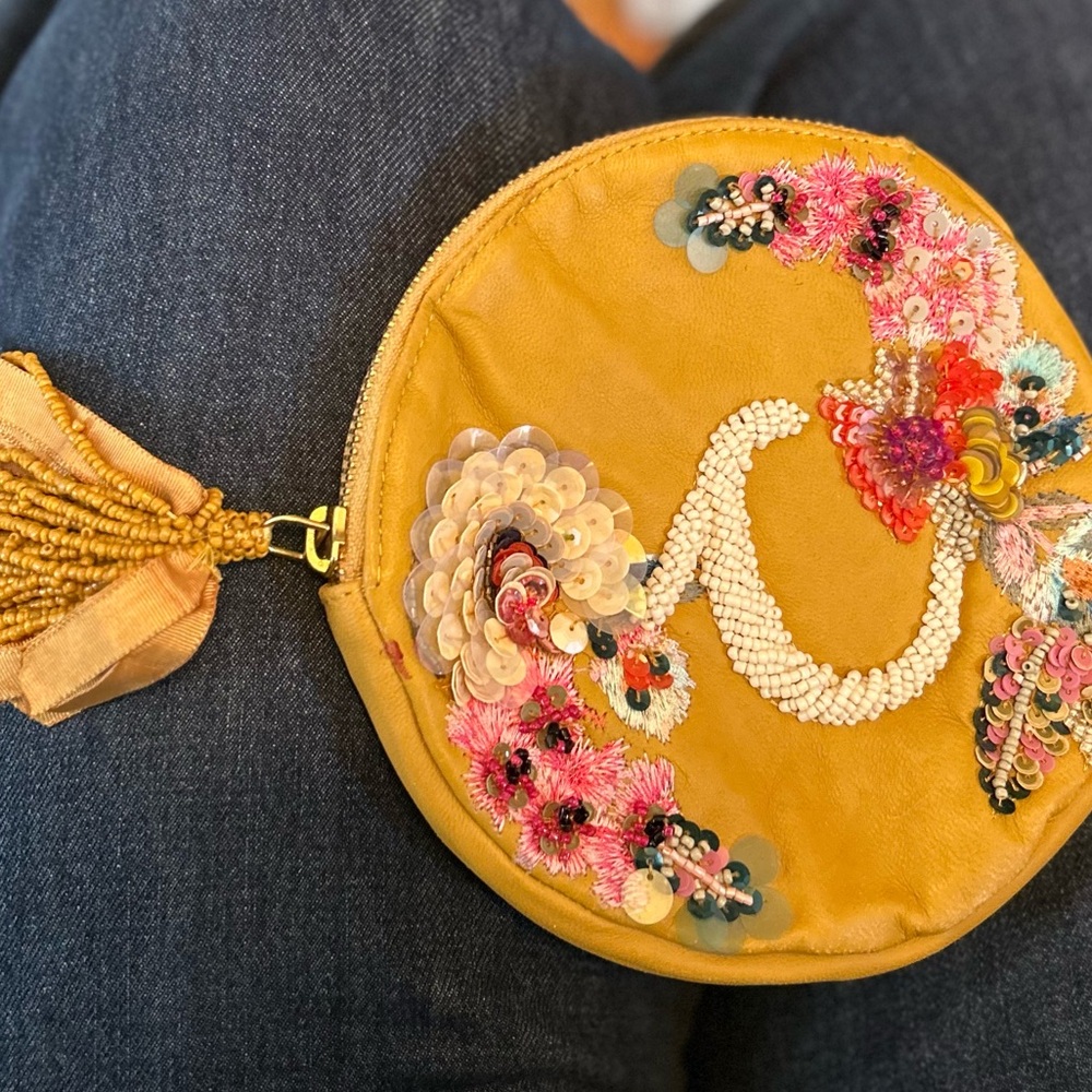 Anna Harlow Russo x Anthropologie Embellished Leather Monogram Pouch “C”